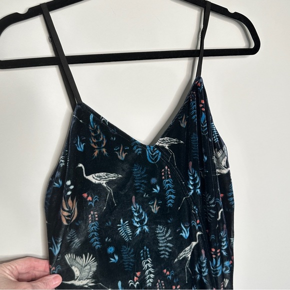 FRESHA London Crushed Velvet Maxi Slip Dress Cranes Small Whimsigoth Y2K Print - Picture 8 of 12